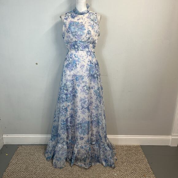 Vintage 70's Lorrie Deb Dress & Cape size 13/14 Blue Floral Bridesmaid Wedding - Picture 7 of 16